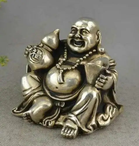 Chinese Buddhism Miao Silver Gourd Yuanbao Happy Laugh Maitreya Buddha Statue