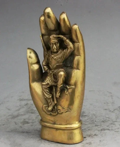 Chinese Buddhism brass Sun WuKong Monkey King Statue In Shakyamuni Buddha Hand
