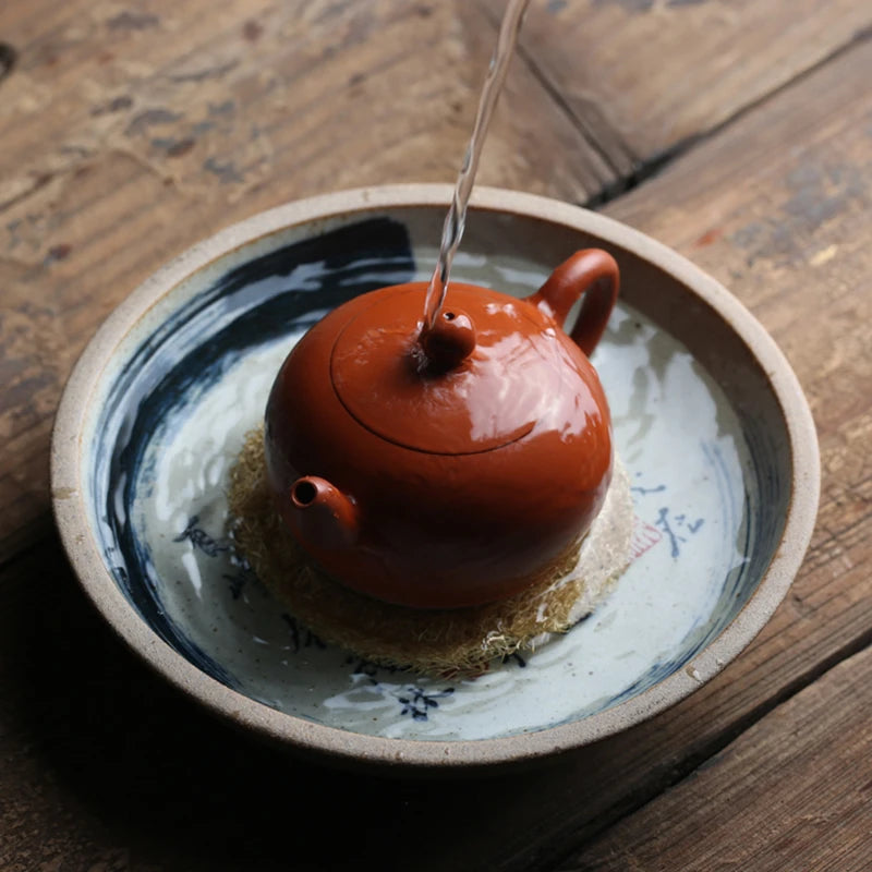 Chinese Calligraphy Teapot Base Pottery Teapot Trivets Saucer For Teapot Kung Fu Tea Ceremony Water Storage Tea Trays