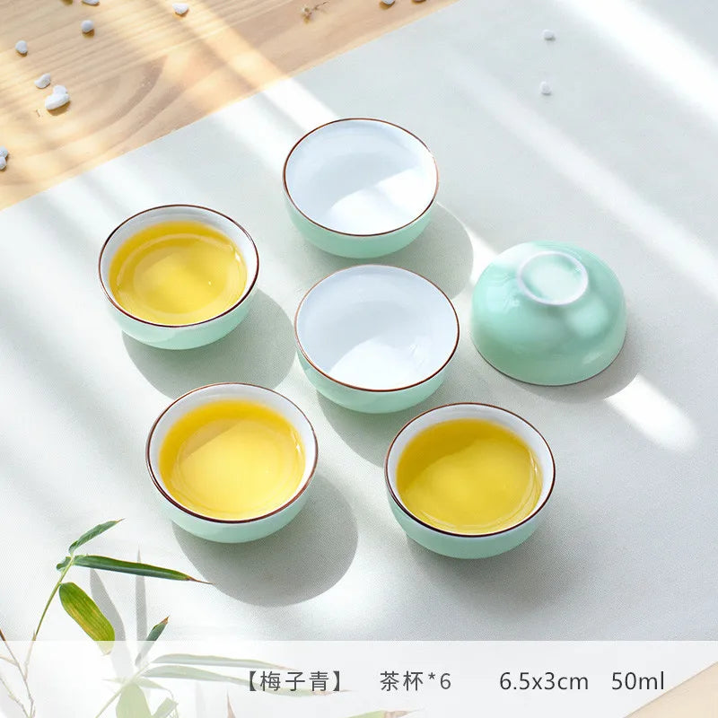 Chinese Celadon Tea Cup Set Creative Ceramic Gaiwan Teacup Travel Portable Teaware Tradition Handmade Tea Ceremony Accessories