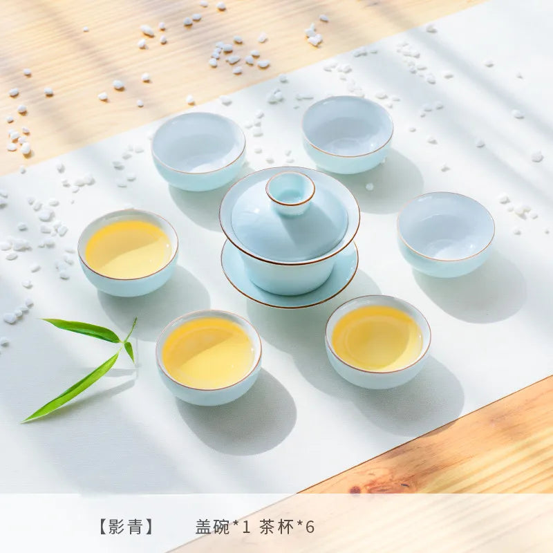 Chinese Celadon Tea Cup Set Creative Ceramic Gaiwan Teacup Travel Portable Teaware Tradition Handmade Tea Ceremony Accessories