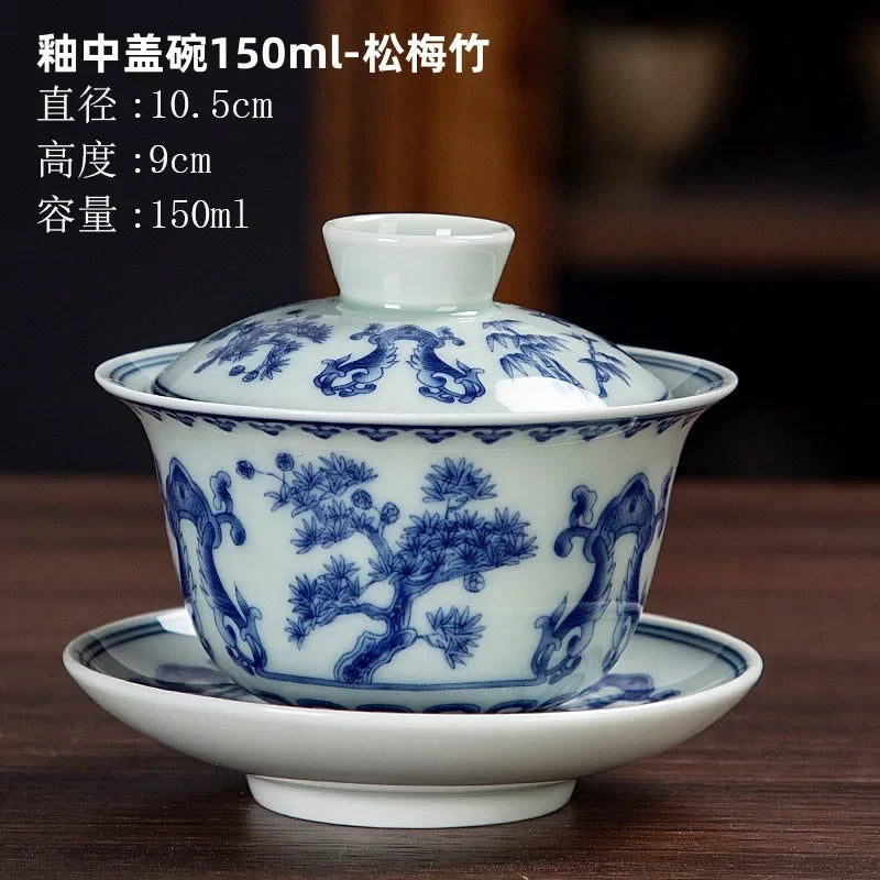 Chinese Ceramic Gaiwan Gongfu Tea Cups Teaware Set Handmade Porcelain Tureen Tea Bowl with Saucer Sancai Teacup