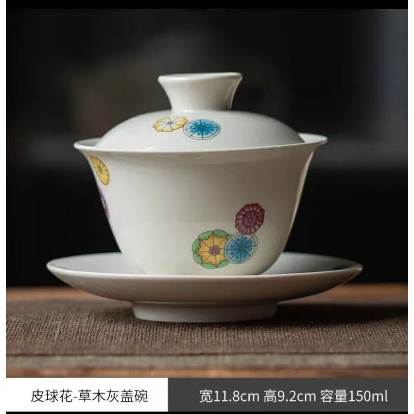 Chinese Ceramic Gaiwan Handmade Sancai Tea Tureen Teacup Hand-painted Flowers Tea Bowl Cups Porcelain Tea Set Accessories