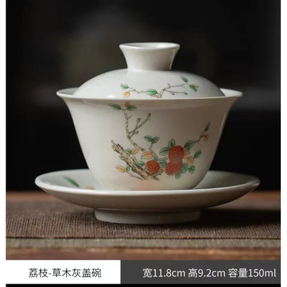 Chinese Ceramic Gaiwan Handmade Sancai Tea Tureen Teacup Hand-painted Flowers Tea Bowl Cups Porcelain Tea Set Accessories