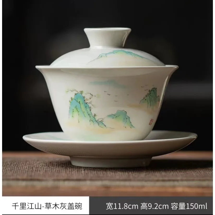Chinese Ceramic Gaiwan Handmade Sancai Tea Tureen Teacup Hand-painted Flowers Tea Bowl Cups Porcelain Tea Set Accessories