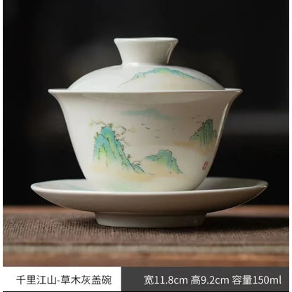 Chinese Ceramic Gaiwan Handmade Sancai Tea Tureen Teacup Hand-painted Flowers Tea Bowl Cups Porcelain Tea Set Accessories