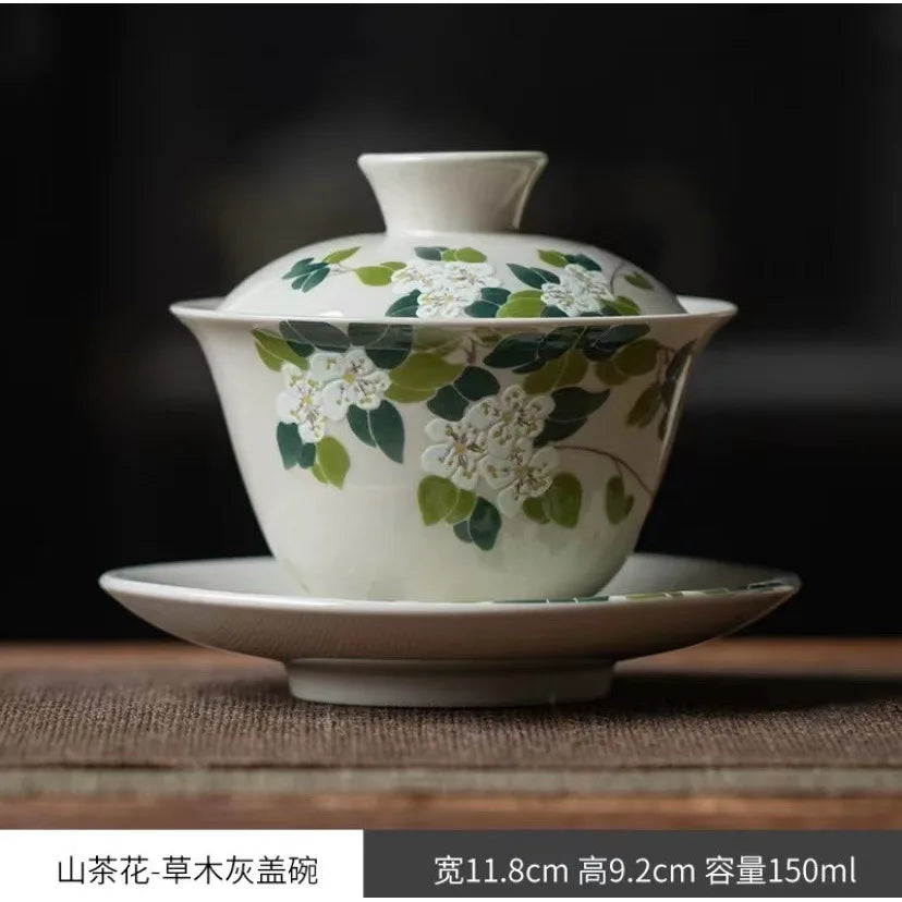 Chinese Ceramic Gaiwan Handmade Sancai Tea Tureen Teacup Hand-painted Flowers Tea Bowl Cups Porcelain Tea Set Accessories