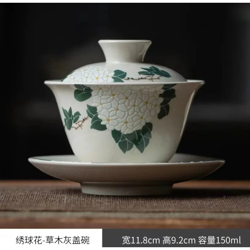 Chinese Ceramic Gaiwan Handmade Sancai Tea Tureen Teacup Hand-painted Flowers Tea Bowl Cups Porcelain Tea Set Accessories