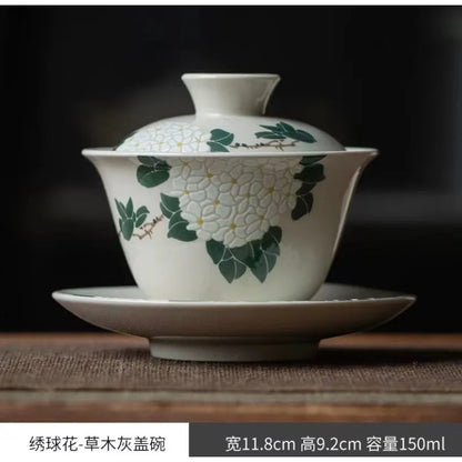 Chinese Ceramic Gaiwan Handmade Sancai Tea Tureen Teacup Hand-painted Flowers Tea Bowl Cups Porcelain Tea Set Accessories