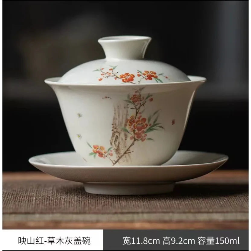Chinese Ceramic Gaiwan Handmade Sancai Tea Tureen Teacup Hand-painted Flowers Tea Bowl Cups Porcelain Tea Set Accessories