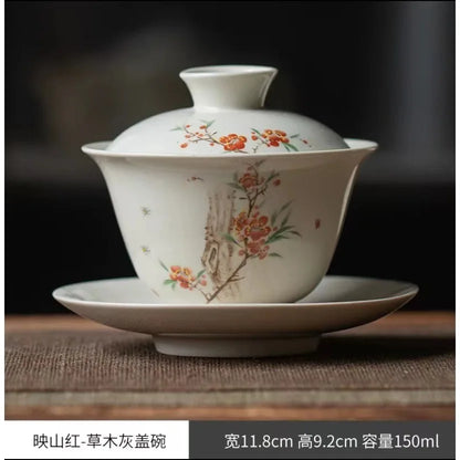 Chinese Ceramic Gaiwan Handmade Sancai Tea Tureen Teacup Hand-painted Flowers Tea Bowl Cups Porcelain Tea Set Accessories