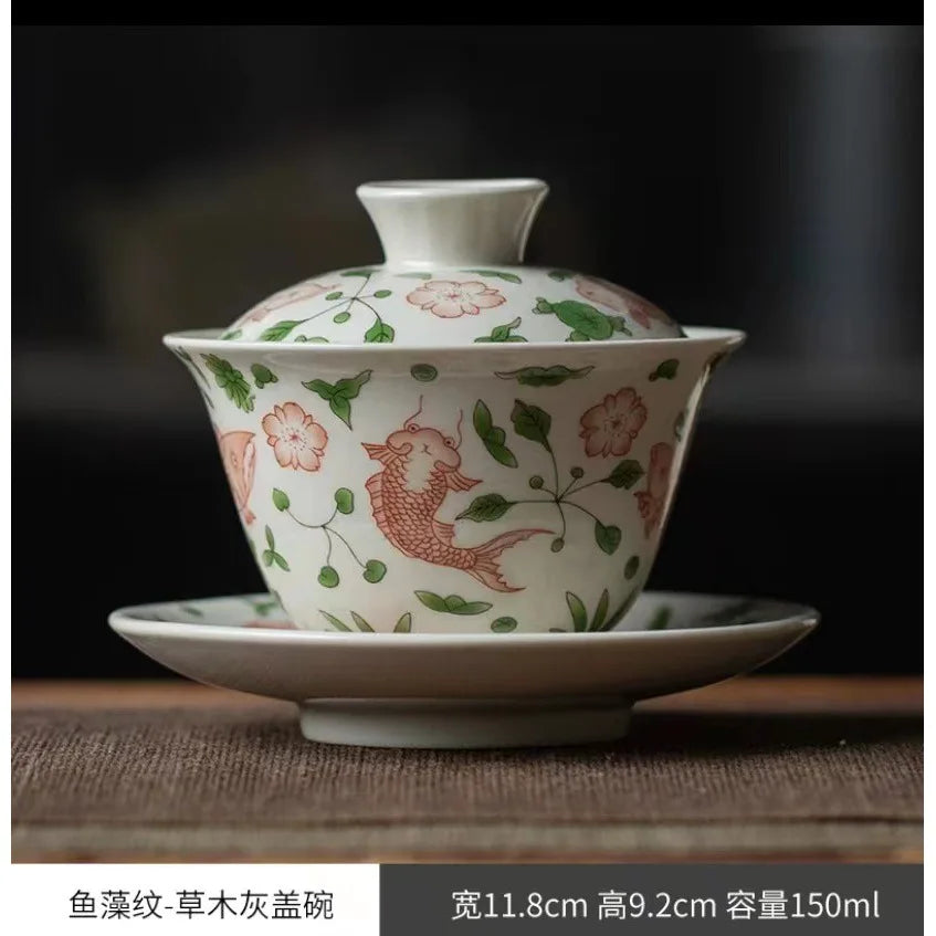 Chinese Ceramic Gaiwan Handmade Sancai Tea Tureen Teacup Hand-painted Flowers Tea Bowl Cups Porcelain Tea Set Accessories