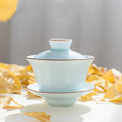 Chinese Ceramic Small Fish Gaiwan Teacup Travel Tea Bowl Handmade Celadon Teaware Accessories Drinkware Personal Cup 140ml