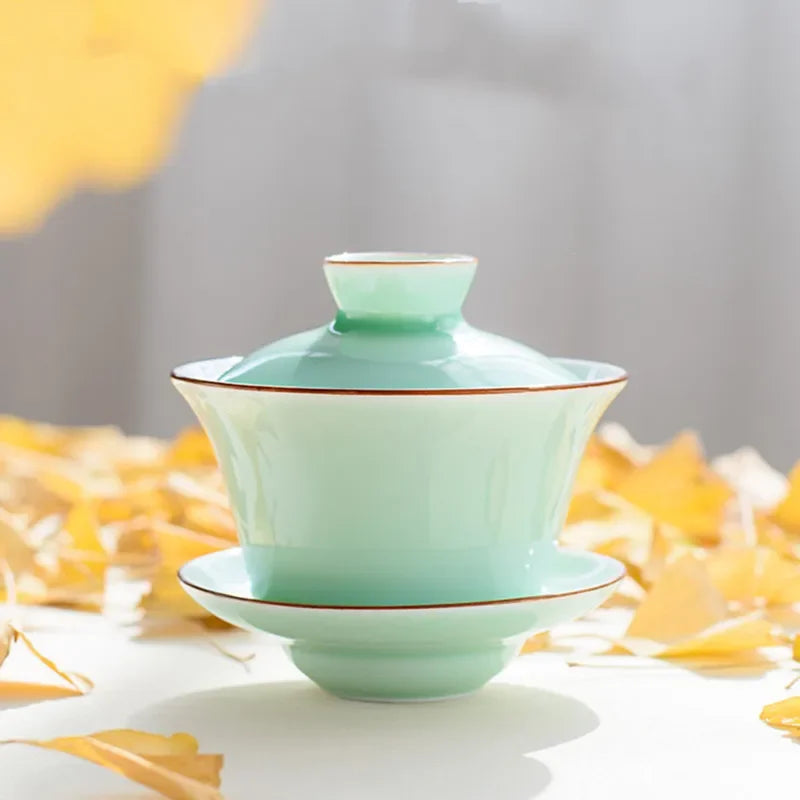 Chinese Ceramic Small Fish Gaiwan Teacup Travel Tea Bowl Handmade Celadon Teaware Accessories Drinkware Personal Cup 140ml