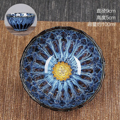 Chinese Ceramic Teacup Multicolor Kiln Fambe Japanese Style Retro Handmade Tea Cup Temmoku Glaze TeaSet Home Tea Bowl Master Cup
