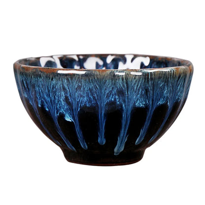 Chinese Ceramic Teacup Multicolor Kiln Fambe Japanese Style Retro Handmade Tea Cup Temmoku Glaze TeaSet Home Tea Bowl Master Cup