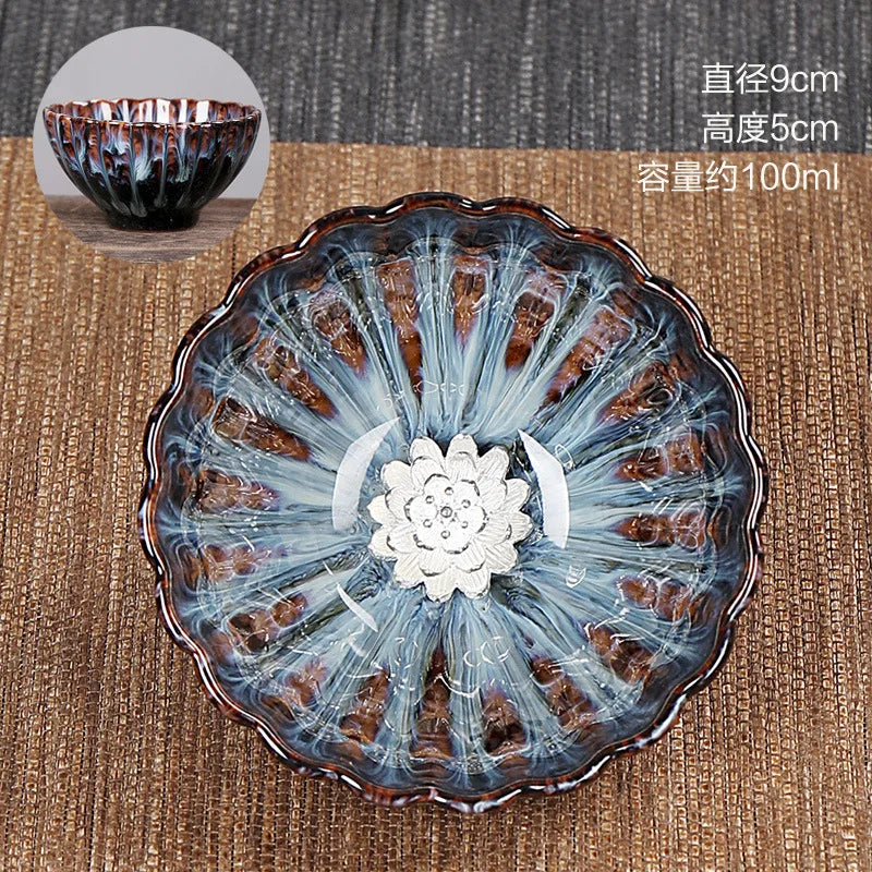 Chinese Ceramic Teacup Multicolor Kiln Fambe Japanese Style Retro Handmade Tea Cup Temmoku Glaze TeaSet Home Tea Bowl Master Cup