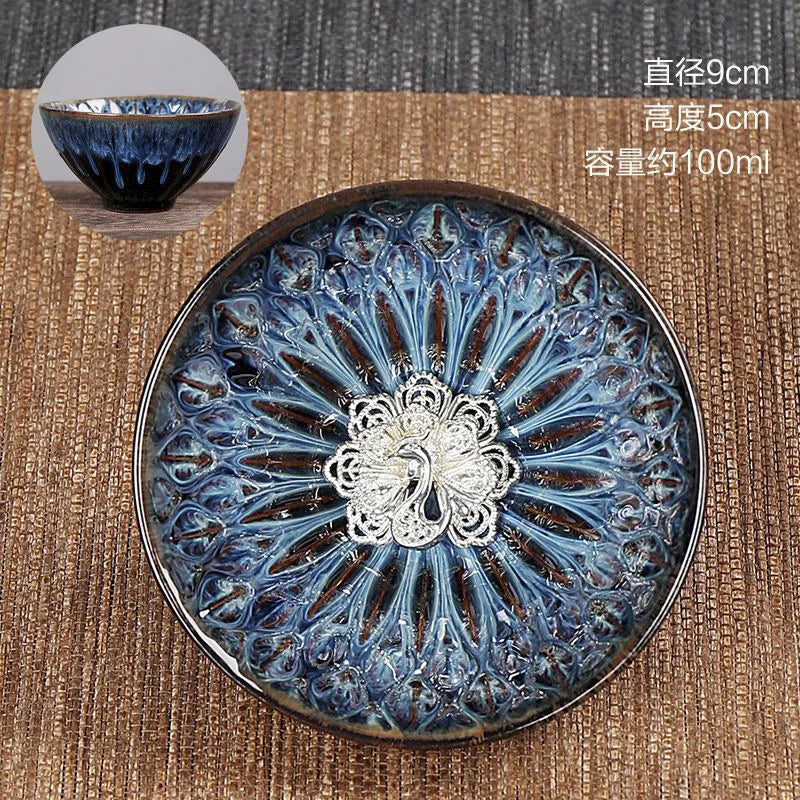 Chinese Ceramic Teacup Multicolor Kiln Fambe Japanese Style Retro Handmade Tea Cup Temmoku Glaze TeaSet Home Tea Bowl Master Cup