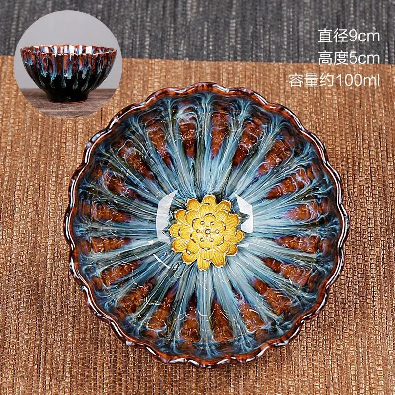 Chinese Ceramic Teacup Multicolor Kiln Fambe Japanese Style Retro Handmade Tea Cup Temmoku Glaze TeaSet Home Tea Bowl Master Cup