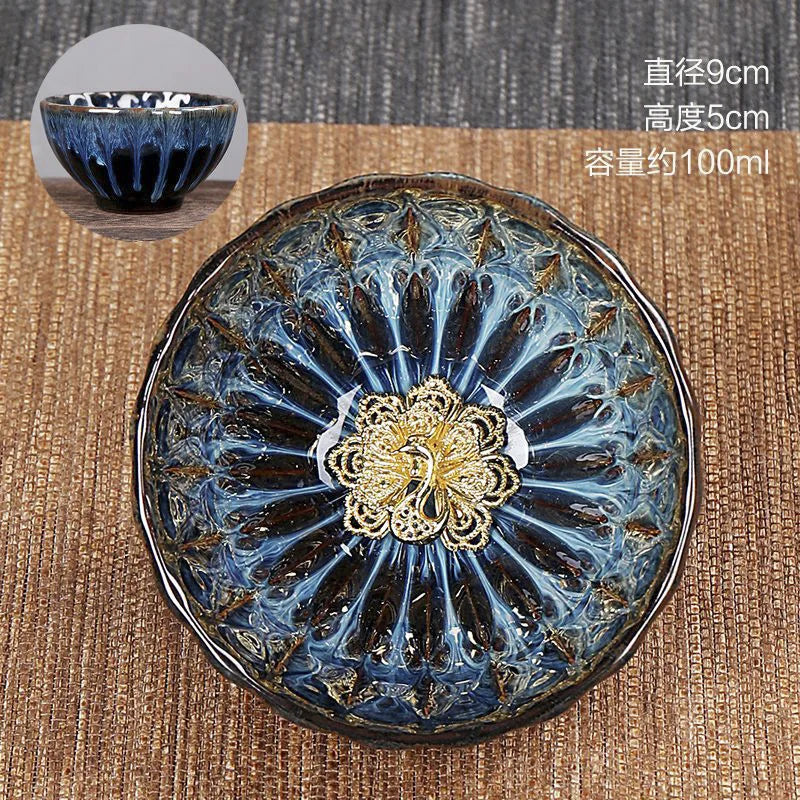 Chinese Ceramic Teacup Multicolor Kiln Fambe Japanese Style Retro Handmade Tea Cup Temmoku Glaze TeaSet Home Tea Bowl Master Cup