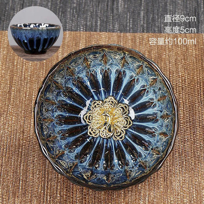 Chinese Ceramic Teacup Multicolor Kiln Fambe Japanese Style Retro Handmade Tea Cup Temmoku Glaze TeaSet Home Tea Bowl Master Cup