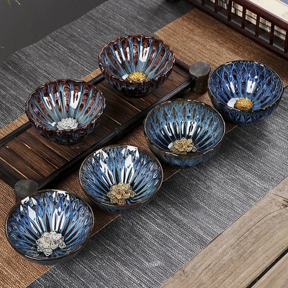 Chinese Ceramic Teacup Multicolor Kiln Fambe Japanese Style Retro Handmade Tea Cup Temmoku Glaze TeaSet Home Tea Bowl Master Cup