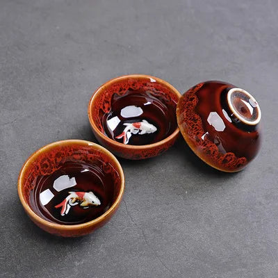Chinese Ceramic Teacup, Tease Crackle Glaze, Travel Chinese Porcelain Teacup, Yixing Purple Clay Tea Cup, 3Pcs/Lot 50ml