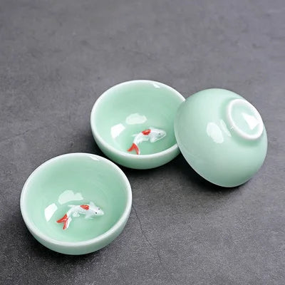 Chinese Ceramic Teacup, Tease Crackle Glaze, Travel Chinese Porcelain Teacup, Yixing Purple Clay Tea Cup, 3Pcs/Lot 50ml