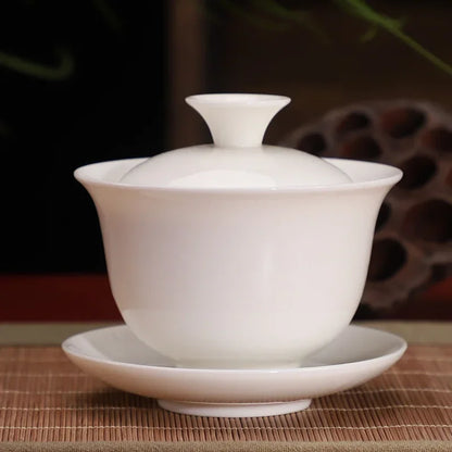 Chinese Ceramic White Gaiwan Tea Set Kung Fu Teaware Home Porcelanas Tea Bowl Pigmented Tea Cup Set Handmade Tea Tureen