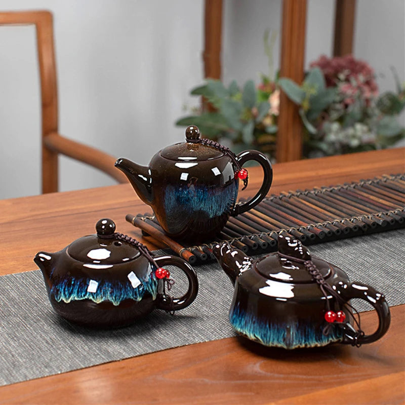 Chinese Ceramics Kiln Change Teapot Tradition Stoneware Filter Tea Pot Customized Tea Ceremony Kettle Gifts Home Tea Maker