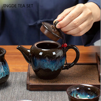 Chinese Ceramics Kiln Change Teapot Tradition Stoneware Filter Tea Pot Customized Tea Ceremony Kettle Gifts Home Tea Maker