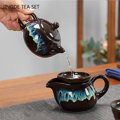 Chinese Ceramics Kiln Change Teapot Tradition Stoneware Filter Tea Pot Customized Tea Ceremony Kettle Gifts Home Tea Maker