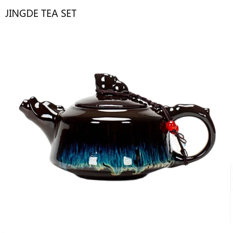 Chinese Ceramics Kiln Change Teapot Tradition Stoneware Filter Tea Pot Customized Tea Ceremony Kettle Gifts Home Tea Maker