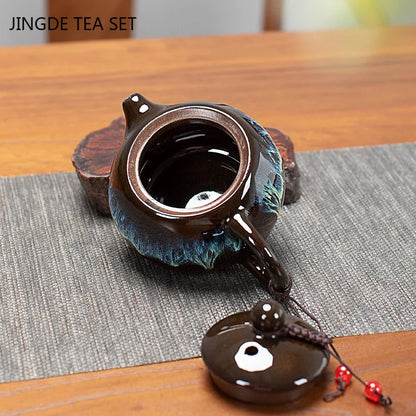 Chinese Ceramics Kiln Change Teapot Tradition Stoneware Filter Tea Pot Customized Tea Ceremony Kettle Gifts Home Tea Maker
