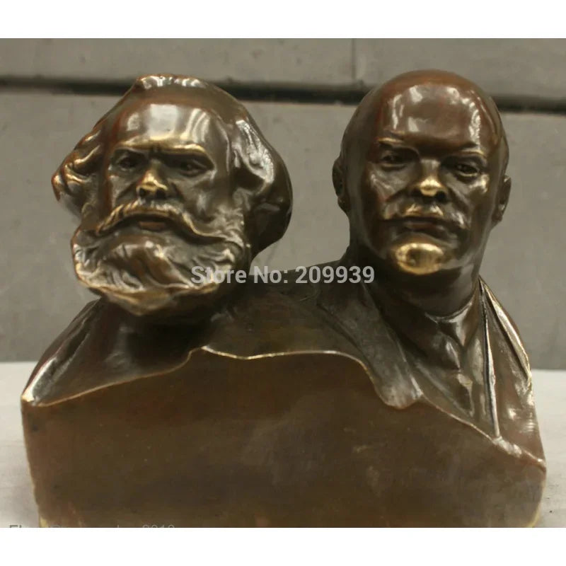 Chinese China Folk Culture Handmade Brass BRAAS Statue Marx and Lenin Sculpture