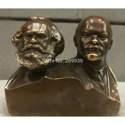 Chinese China Folk Culture Handmade Brass BRAAS Statue Marx and Lenin Sculpture