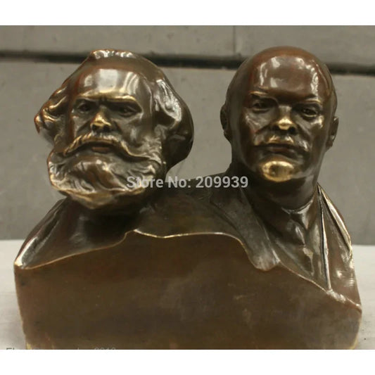 Chinese China Folk Culture Handmade Brass BRAAS Statue Marx and Lenin Sculpture