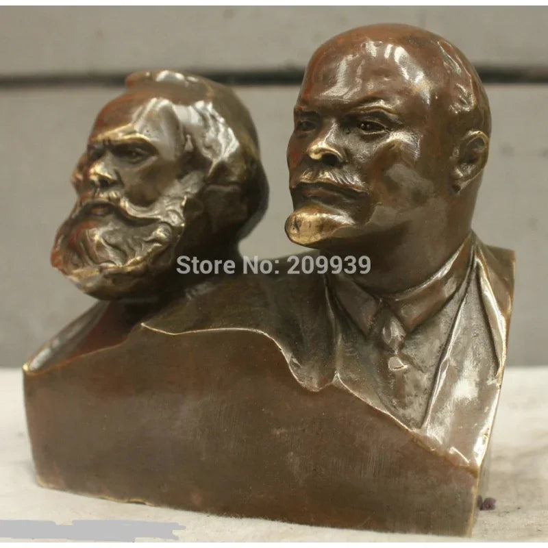 Chinese China Folk Culture Handmade Brass BRAAS Statue Marx and Lenin Sculpture