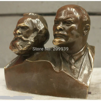 Chinese China Folk Culture Handmade Brass BRAAS Statue Marx and Lenin Sculpture