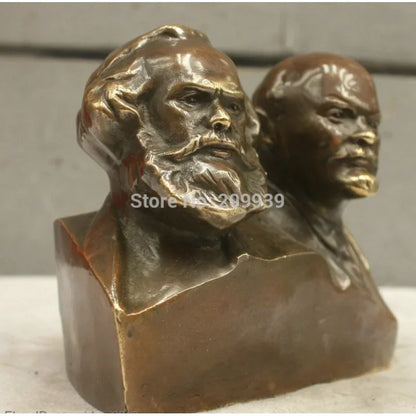 Chinese China Folk Culture Handmade Brass BRAAS Statue Marx and Lenin Sculpture