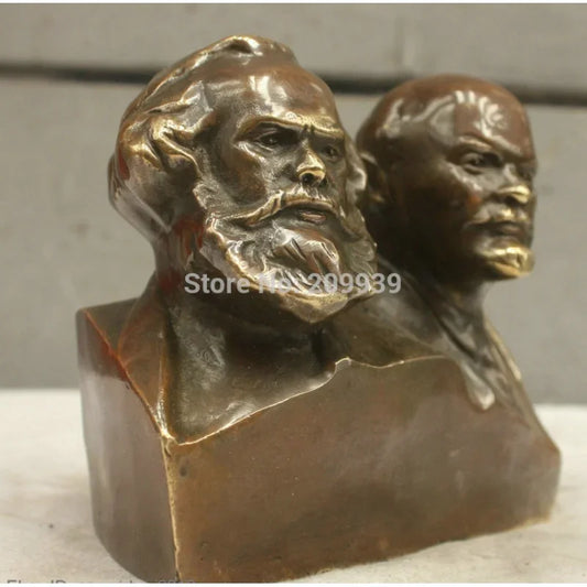 Chinese China Folk Culture Handmade Brass BRAAS Statue Marx and Lenin Sculpture