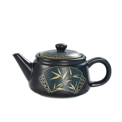 Chinese Classy Ceramic Teapot 250ml Black Teapot with Gold Inscriptions Tea Kettle Handmade Retro Gongfu Tea Pot Set Teaware