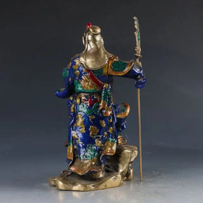Chinese Cloisonne Brass Handwork Carved Statue -ZhanShan Guangong