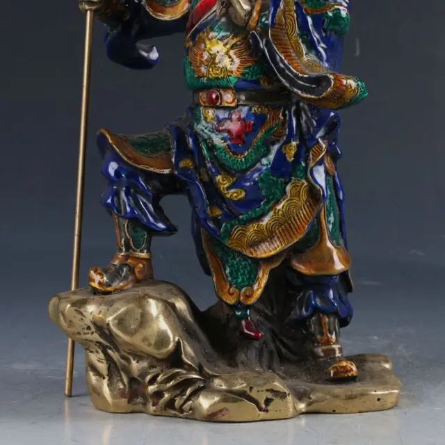 Chinese Cloisonne Brass Handwork Carved Statue -ZhanShan Guangong