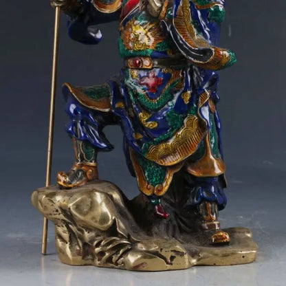 Chinese Cloisonne Brass Handwork Carved Statue -ZhanShan Guangong