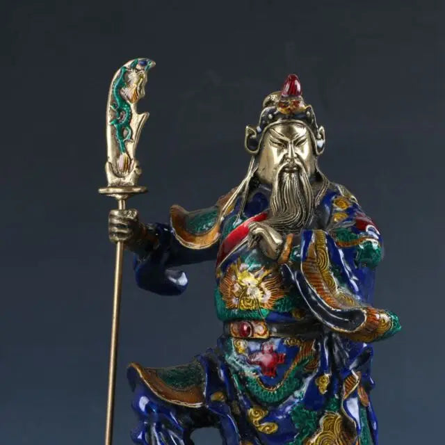 Chinese Cloisonne Brass Handwork Carved Statue -ZhanShan Guangong