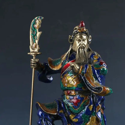 Chinese Cloisonne Brass Handwork Carved Statue -ZhanShan Guangong