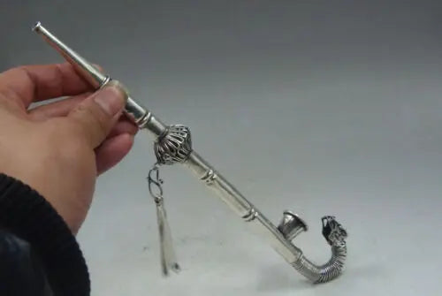 Chinese Collectible Handwork Old Tibetan Silver Dragon Smoking Tool pipe