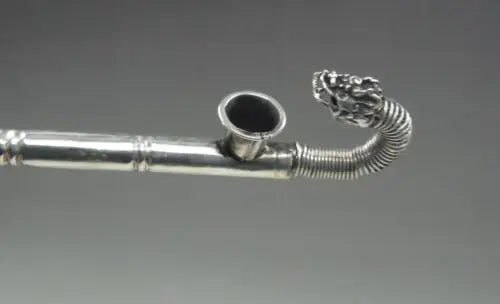 Chinese Collectible Handwork Old Tibetan Silver Dragon Smoking Tool pipe