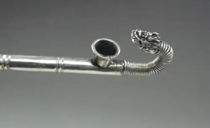 Chinese Collectible Handwork Old Tibetan Silver Dragon Smoking Tool pipe